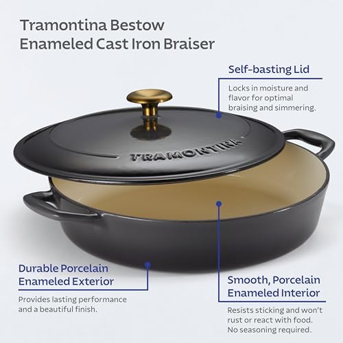 Tramontina Bestow Enameled Cast Iron 4-Qt Braiser Pan with Lid, Smoke - Image 5