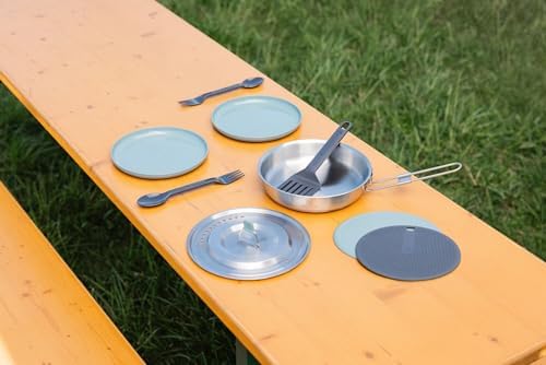 Stanley Wildfare Core 12-Piece Stainless Steel Fry Pan Cook Set | 1 qt Fry Pan with Fold & Lock Handle | Plates, Utensils, Spatula | Camping Essentials for Your Camp Kitchen | BPA-Free - Image 4