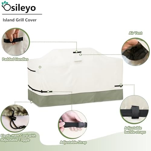 87 Inch Island Grill Cover - 600D Heavy Duty Waterproof All Weather Protection Outdoor Cover,Beige& Green - Image 3