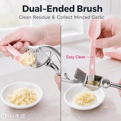 Premium Garlic Press Set with Silicone Peeler & Cleaning Brush - Image 6