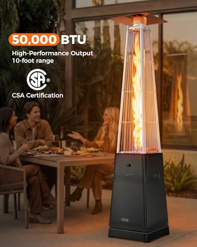 Pyramid Patio Heater, 50,000 BTU Outdoor Patio Heater, Propane Heater With Quartz Glass Tube & Wheels for Outdoor Use, Backyard, Commercial & Residential, Triple Protection System, Black - Image 6