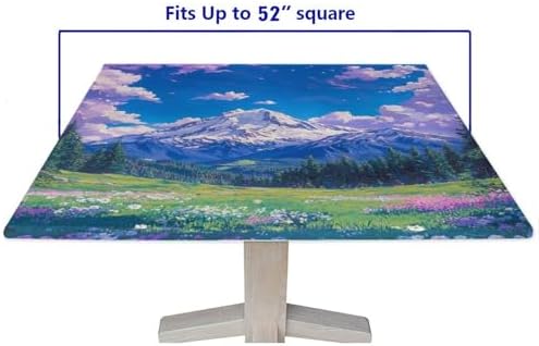 Outdoor Table Cloths with Elastic, Mountain Majesty Pattern Printed on Stain Resistant Fitted Table Cover Square, Perfect for Meals Coffee Guest Dinners, Fit for 52" x 52" Square Tables - Image 5