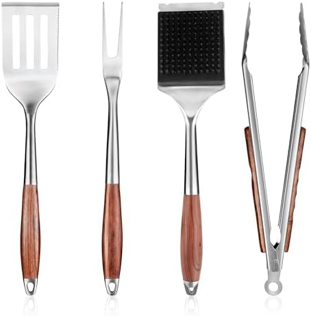 FJNATINH Heavy-Duty Grilling Accessories Rose Wooden BBQ Grilling Tools Set,Outdoor Grill Set with Spatula, Fork, Brush & Tongs,Essential Accessories for Barbecue & Grill. Ideal Gift for Men by HOMEKITCHENTOOL