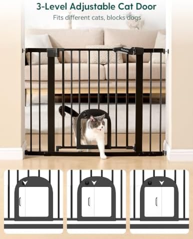 Babelio Extra Wide Dog Gate with Small Cat Door, CatPrivilege III, 29-55" - Image 2