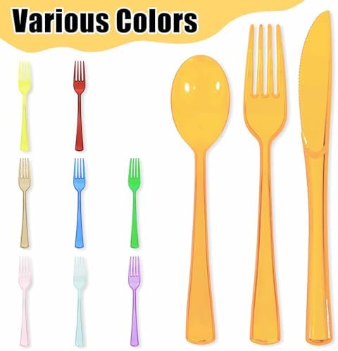 HEIPINIUYE 75 Pack Orange Clear Plastic Cutlery Heavy Duty Clear Fall Plastic Knives Forks and Spoons Disposable Silverware Set for 25 Guest Birthday Baby Shower Thanksgiving Party Utensil Set - Image 5