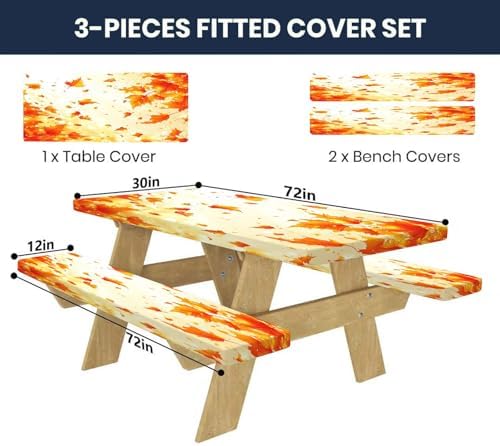 CAPSCEOLL Fitted Picnic Table Cover with Bench Covers 6ft - Fall Maple - Image 2