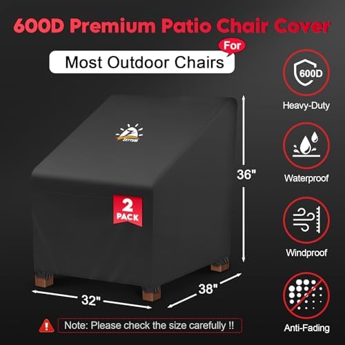Zettum Patio Chair Covers 2 Pack - 600D Outdoor Chair Cover Waterproof & Heavy Duty, Lawn Lounge Furniture Cover for Wicker, Swivel, Rocking, Single Sofa - 32 x 38 x 36 Inch - Image 2