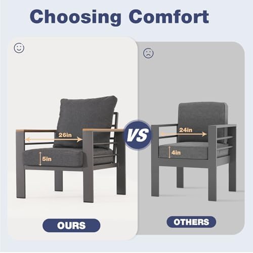 Aoxun Aluminum Patio Furniture Set 2 Seats, Dark Grey - Image 2