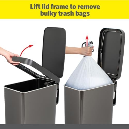 Glad Stainless Steel Slim Trash Can with Clorox Odor Protection - Narrow Kitchen Garbage Bin with Soft Close Lid, Step On Foot Pedal and Waste Bag Roll Holder, Pewter, 12 Gallon/45 Liter - Image 5