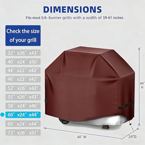 BBQ Gas Grill Cover for Outdoor, Anti-UV, Rip-Proof, 600D Oxford Fade Resistant Material, Barbecue Cover with Hook and Loop Straps & Adjustable Hem Drawstring (Reddish Brown, 60”x24”x44”) - Image 2