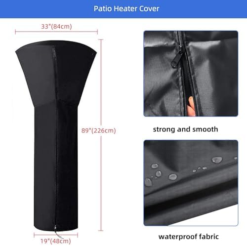 ANSTROUT 420D Patio Heater Cover, Waterproof with Zipper, Outdoor Propane Heater Cover for 24 Months of Use - Size 89" Hx33 Dx19 B Round - Black (2Pack) - Image 3