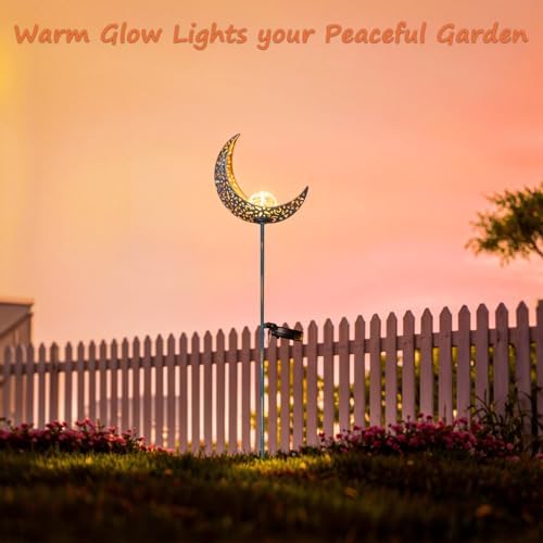 Homeimpro Moon Solar Garden Lights Outdoor Stakes, Waterproof Crackle Glass Metal Yard Lights for Lawn, Patio Accessories, Backyard Decor, Birthday Gifts for Mom - Image 6