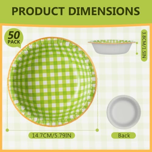 50 Pcs Small Paper Bowls, 8 oz Disposable Gingham Bowls, Soak Proof, Cut Proof, Microwave Safe Compostable Checkered Bowl for Ice Cream, Snack, Buffalo Plaid Birthday Party Supplies (Green) - Image 5