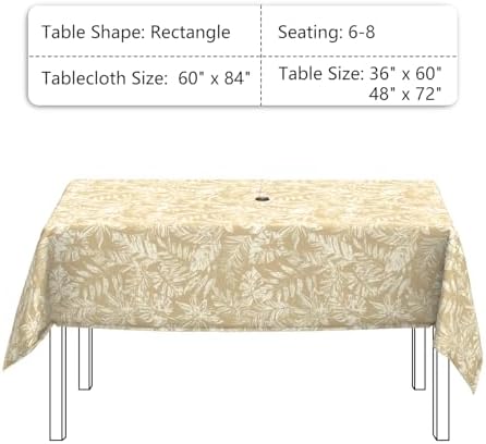 LVTXIII Rectangle Outdoor Tablecloth with Umbrella Hole and Zipper, Water-Repellent 60 x 84 Inch Patio Table Cover for Picnic, Garden, Backyard Dining, Tropical Leaf Oat - Image 3