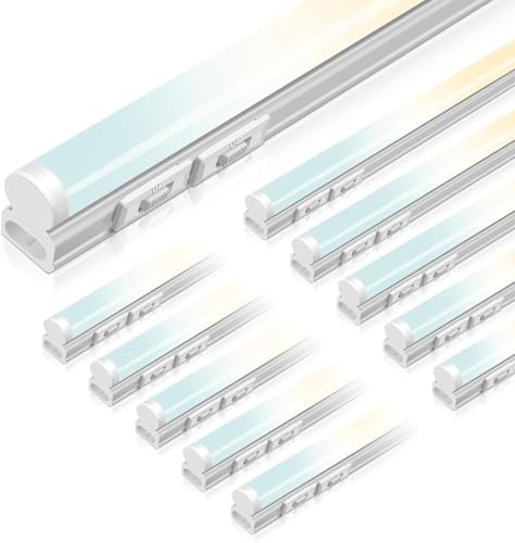ALUSSO 10 Pack 4FT LED T5 Shop Lights – Linkable Integrated Fixture, 2100LM, 3‑Color Selectable, 3000K/4000K/6500K Adjustable Color Temperature, Corded Electric T5 Single Fixture for Garage/Workshop by ALUSSO