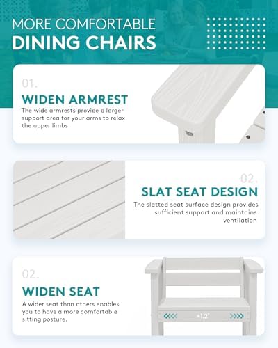 SERWALL 60" - 83" Expandable Outdoor Dining Table and 6 HDPE Chairs, White - Image 6
