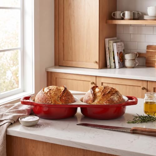 EDGING CASTING Enameled Cast Iron Double Bread Dutch Oven, Red - Image 6