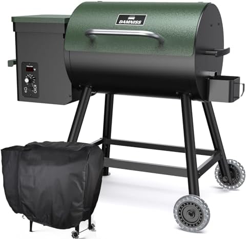 DAMNISS Wood Pellet Grill & Smoker 8-in-1 Pellet Grill with Automatic Temperature Control, & Rain Cover 456 Sq in Area for Backyard Camping Outdoor by DAMNISS