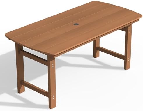 Ciokea HDPE Outdoor Patio Dining Table, All-Weather Furniture, Teak by CIOKEA