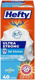 Hefty Ultra Strong 13 Gal Kitchen Trash Bags, White, Clean Burst, 40ct by Hefty