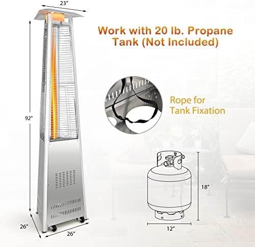 Tangkula Patio Propane Heater, 42,000 BTU Pyramid Outdoor Heater with Tip-Over and Flameout Protection, Quartz Glass Tube, Wheels - Image 4