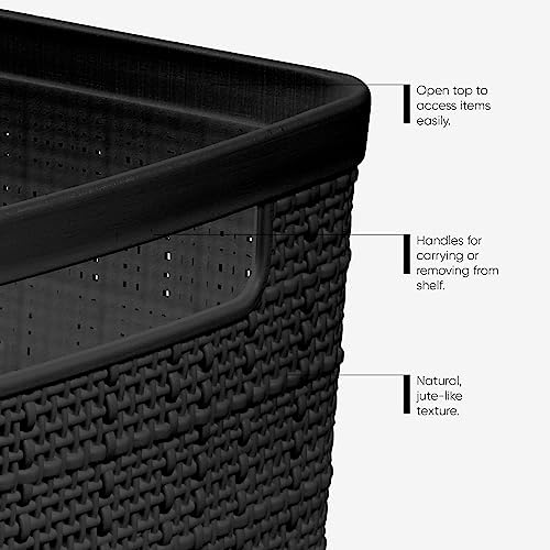 Curver Set of 4 Large 20L Jute Decorative Plastic Organization and Storage Baskets - Perfect Bins for Home Office, Closet Shelves, Kitchen Pantry and All Bedroom Essentials, Black - Image 4