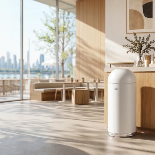 EKO 15 Gallon Commercial Open Top Trash Can with Steel Liner, White - Image 7