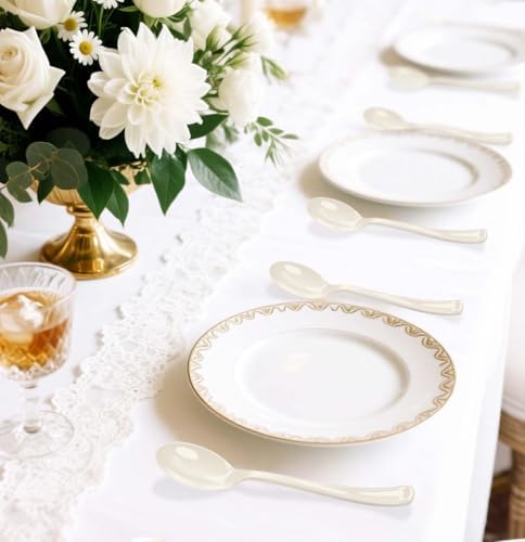 SietDESEO 25 PCS Ivory Plastic Spoons Disposable Utensils Heavy Duty Ivory Spoons Disposable Cutlery for Birthday Wedding Baby Shower Bridal Shower Plastic Silverware - Image 6