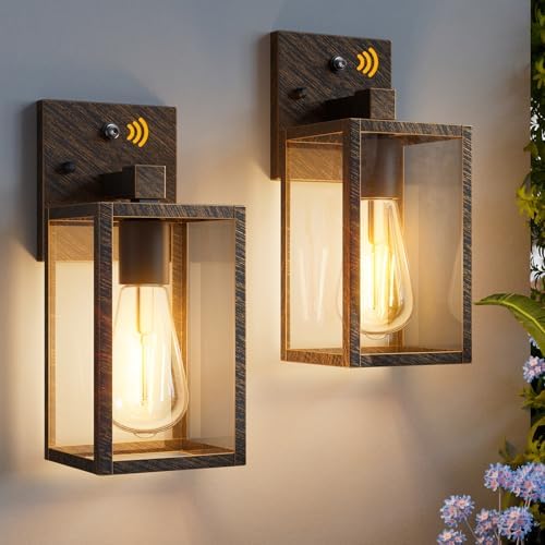2 Pack Black Brush Gold Dusk to Dawn Exterior Lighting Fixtures Wall Mount, Sensor Outside Front Porch Lights for House, Outdoor Lantern Lamp, Wall Sconce Lights, Coach Light for Garage Entryway by Unknown