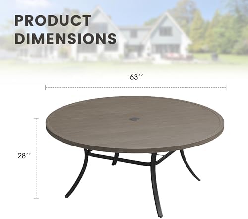 Outdoor Dining Table for 8, 63" Round Outdoor Table with Adjustable Umbrella Hole, All-Weather Metal Patio Dining Table for Lawn Garden Backyard Deck, Grey - Image 2