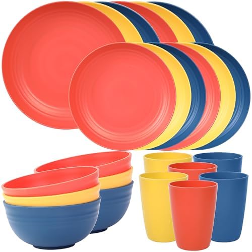 Quatish 24 Piece Plates and Bowl Set for 6, Dinnerware Dish Set for Kitchen by Quatish