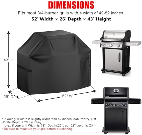 Grill Cover, 52 inch BBQ Gas Grill Cover Waterproof Weather Resistant, Fade Resistant, UV Resistant Material for Most Grills, Black - Image 2