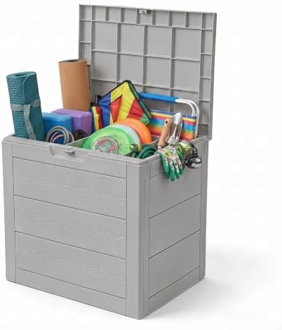 35 Gallon Outdoor Storage Box Waterproof, Deck Boxes Outdoor, Grey by Unknown