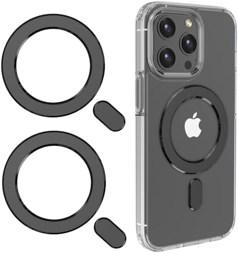 KALAPOP Metal Rings,Ultra-Thin(0.4mm) for MagSafe Sticker,Magnetic Adapter,Phone Cases&Wireless Charger,Compatible with iPhone 16/15/14/13,Galaxy S24/S23/S22/Kindle (Black 2PCS Magnet Rings) by KALAPOP