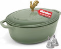 MUELLER HOME 5.5 Quart Enameled Cast Iron Oval Dutch Oven w Rooster Knob & Cotton Potholders, Heavy-Duty Cookware, Oven-Safe up to 500° F & Across All Cooktops, Gifts for Grandma & Women, Thyme Green by MUELLERHOME