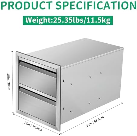 Outdoor Kitchen Drawers 14" W x 15" H x 23" D Stainless Steel Double Drawers with Hidden Handle for BBQ Island, Patio Grill Station & Outdoor Kitchen Cabinets - Image 2