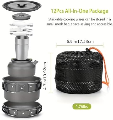 Camping Cookware Set(Green), Portable Backpacking Gear with Kettle, Pot, Pan, Cups & Foldable Cutlery, Lightweight Outdoor Cooking Kit for 2-3 People, Ideal for Hiking, Picnic & Camping - Image 2