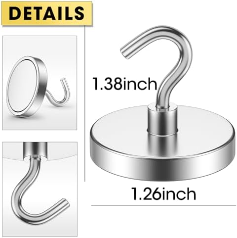 VNDUEEY Magnetic Hooks, 110 Lbs Strong Magnet Hooks Heavy Duty for Refrigerator, Magnetic Cruise Hook for Hanging, Rare Magnets with Hook for Classroom, Office, and Kitchen (Silver, Pack of 10) - Image 5