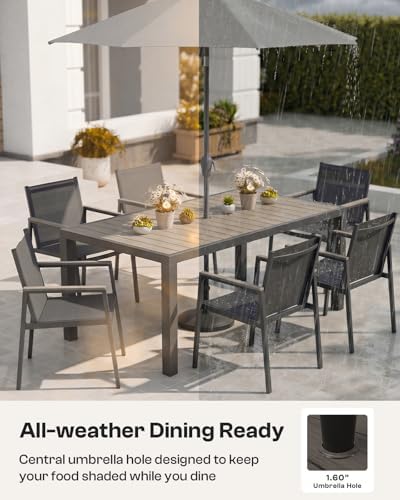 Outdoor Dining Table, Aluminum Patio Table Set, All Weather Patio Dining Furniture Set with Umbrella Hole for Backyard, Deck, Poolside (Charcoal) - Image 6
