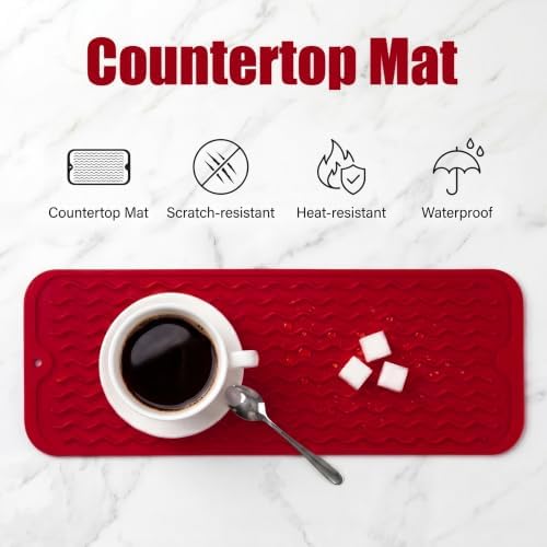 MicoYang Silicone Dish Drying Mat for Multiple Usage,Easy clean,Eco-friendly,Heat-resistant Silicone Mat for Kitchen Counter,Sink,Bar,Bottle,or Cup Red M 17 inches x 6 inches - Image 3