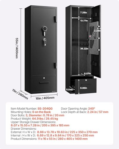 VEVOR 4 Gun Safe, Long Gun Cabinet for Rifles and Pistols, Quick Access Rifle Safe with 2 Ammo Slots, 2 Pistol Pockets & 2 Adjustable Racks, Large Digital Cabinet with Key and Password Lock - Image 7
