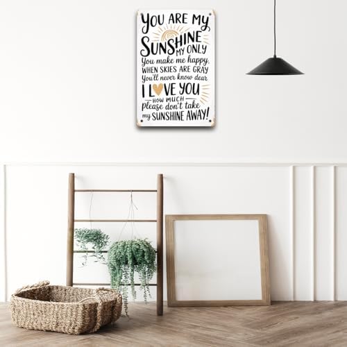 BEASTZHENG You Are My Sunshine Decorative Tin Sign Cream with Gray Lettering Metal Sign, Retro Plaque Poster Home Wall Art - Image 5