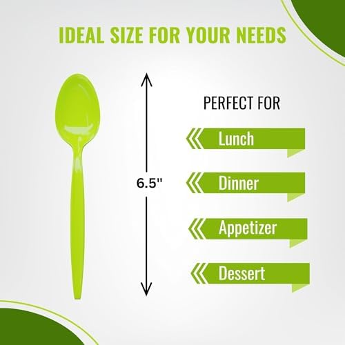 Lime Plastic Spoons (24 Pack) - Durable Disposable Tableware Flatware Cutlery Utensils Set for Picnic, Summer, Golf, Pickleball, Lemon, Catering, Occasions & Theme Party Event Supplies, Blue Orchards - Image 3