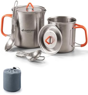 Odoland Titanium Camping Cookware 420ML & 750ML Titanium Pot with Lid and Spork Lightweight Camping Pot for Backpacking Hiking Traveling and Picnic by Odoland