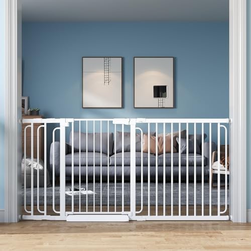 Wide Baby Gate for Stairs 70.5-85 Inch Pressure Mounted, Auto Close Child Baby Gates for Doorways No Drill, Walk Through Dog Gate Indoor for The House, White by Unknown