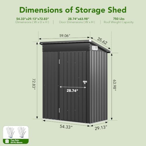 MXV 5x3 FT Outdoor Metal Storage Shed, Lockable Galvanized Steel Tool House with Sloped Roof, Waterproof Shed for Backyard, Garden, Patio, Black - Image 2