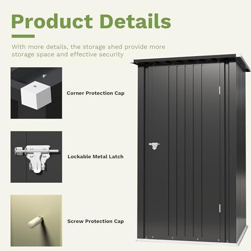 Devoko 3x3 FT Outdoor Storage Shed, Small Garden Tool Shed with Single Lockable Door, Metal Tool Storage Shed with Sloping Roof, Outside Shed for Backyard Patio Lawn, Black - Image 4
