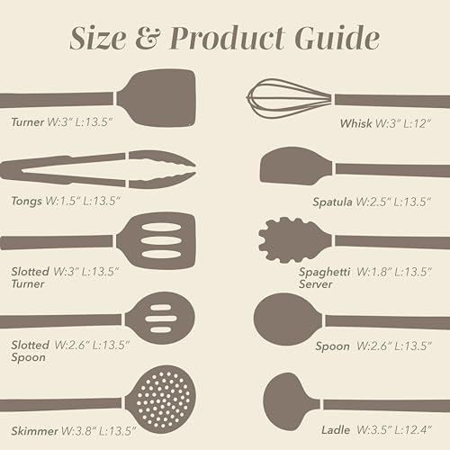 COOK WITH COLOR Silicone Cooking Utensils, Kitchen Utensil Set, Easy to Clean Silicone Kitchen Utensils, Cooking Utensils for Nonstick Cookware, Kitchen Gadgets Set, 10 Pieces, Brown - Image 6