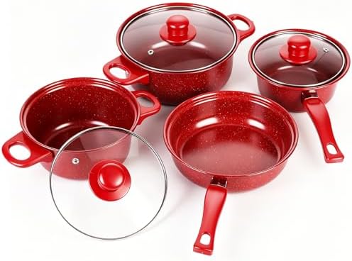 13 Piece Set Non-Stick Cookware Set, Portable Lightweight Cast Iron Pots and Pans with Glass Lids and Nylon Utensils for Outdoor Camping Picnic Travel Cookware - Image 3