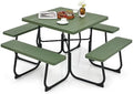 Tangkula 8 Person Square Picnic Table with 4 Built-in Benches, Green by TANGKULA